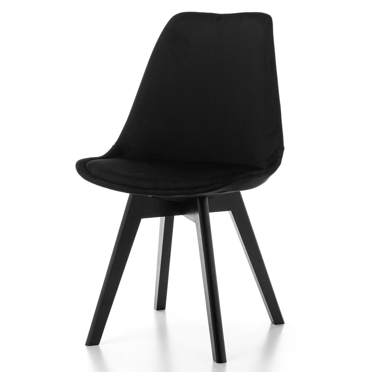 STUHL Dublin modern schwarz, schwarze Holzbeinen - Veloursstoff und Polsterschaum - Schwarz/Naturfarben, Holz/Textil (50/83/54cm) - NEW HOME