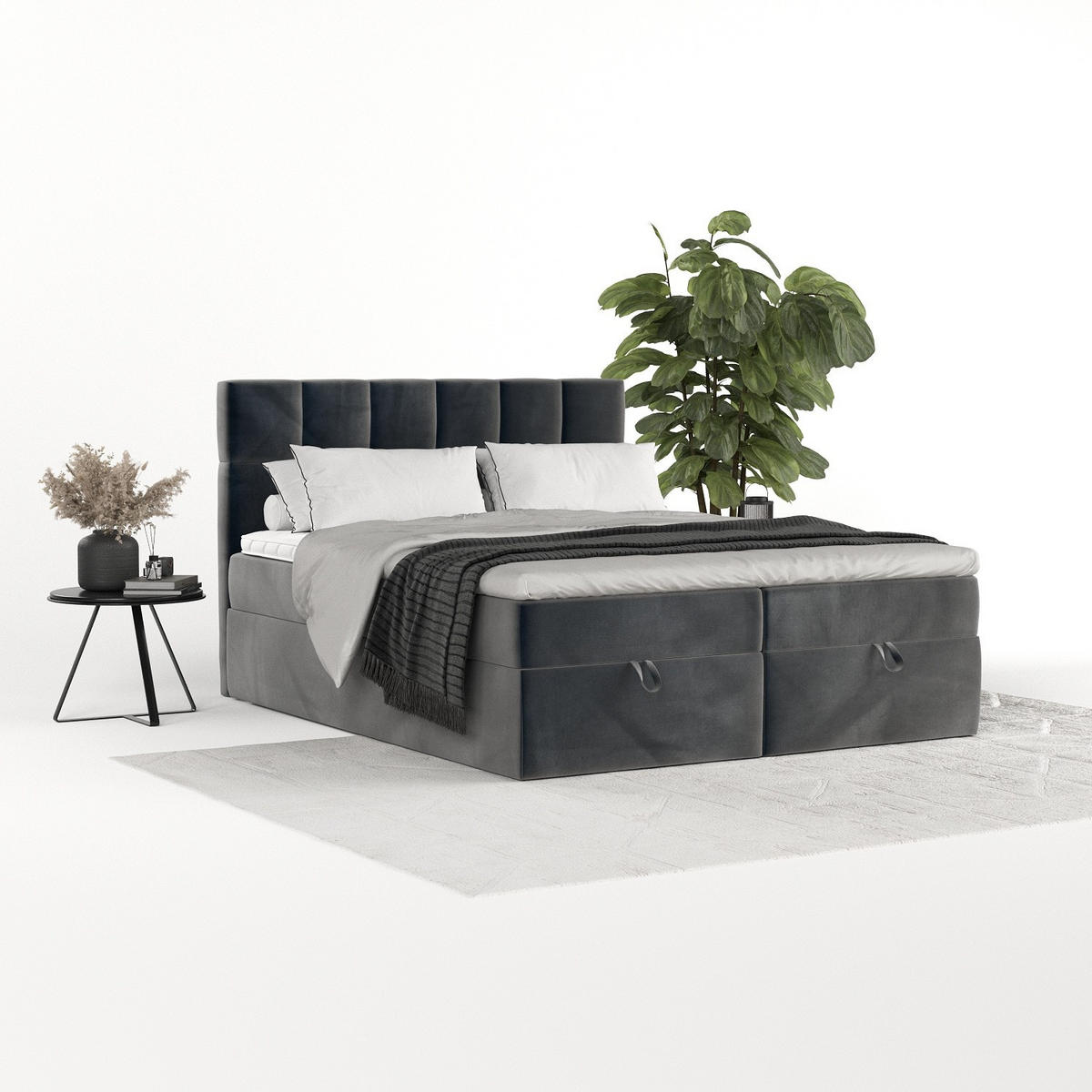 BOXBETT Savio 160/200 cm Anthrazit im Paros Stoff - Anthrazit/Schwarz, Holz/Holzwerkstoff (160/200cm) - AltaBeds