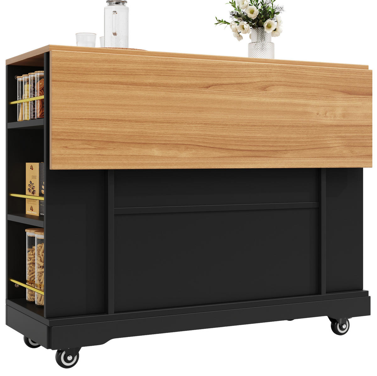 KÜCHENINSEL 120/40/90 cm schwarz aus MDF mit Klappplatte - Schwarz, Holzwerkstoff (120/90/40cm) - OKWISH