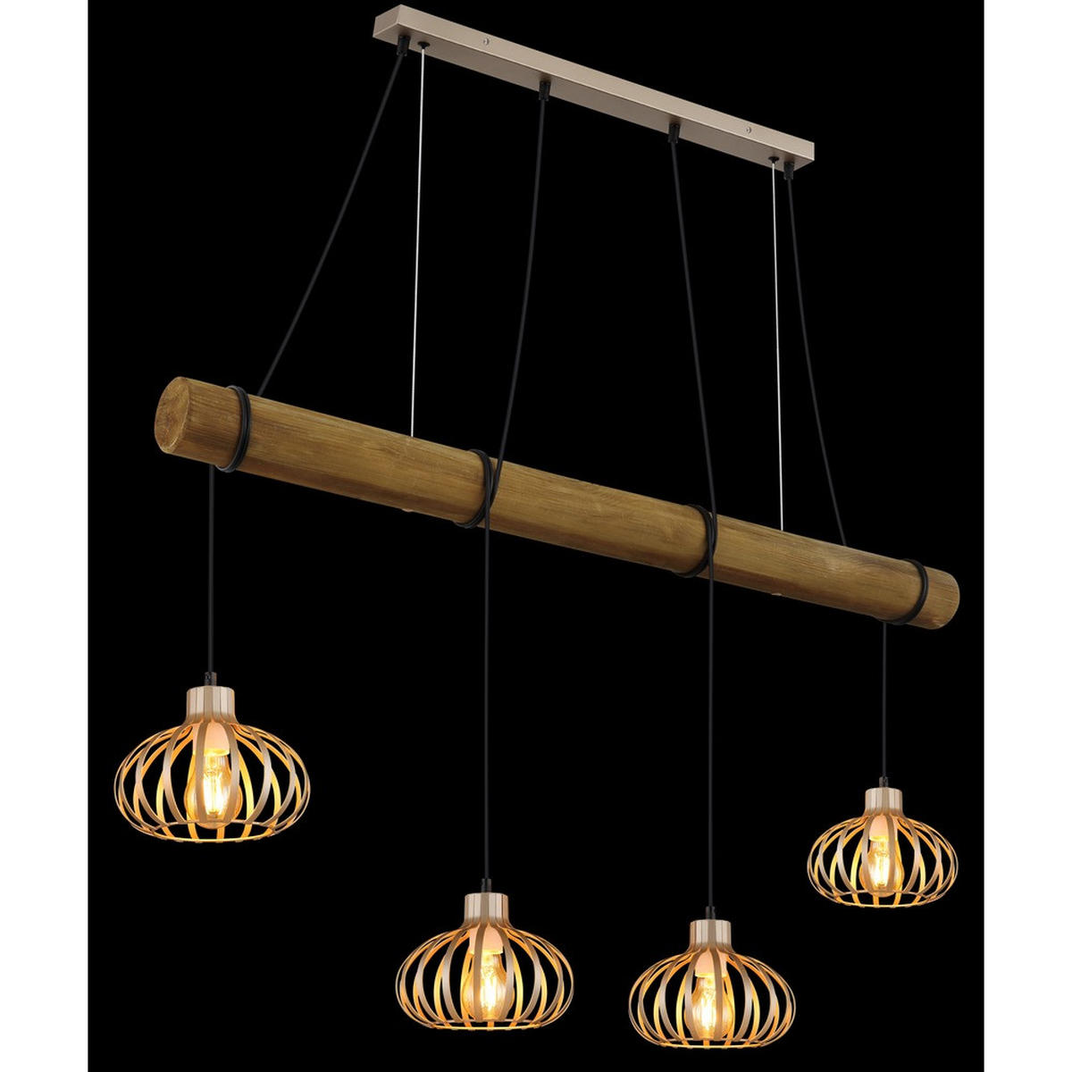 PENDELLEUCHTE CALDWELL Braun, 4-flammig, höhenverstellbar - Beige, Holz (125/20/150cm) - Globo Lighting