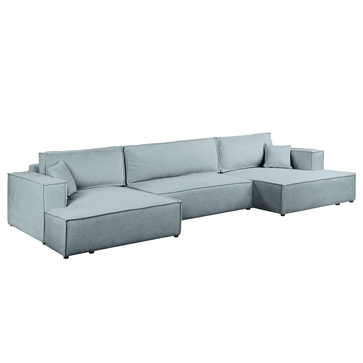 WOHNLANDSCHAFT mit Schlaffunktion - Blaugrau/Schwarz, Kunststoff/Textil (398/70/148cm) - home24