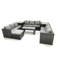 GARTENMÖBEL COUCHTISCH SET mit Sofa Polyrattan Outdoor 10-Sitzer - Dunkelgrau/Grau, Glas/Kunststoff - Fimous