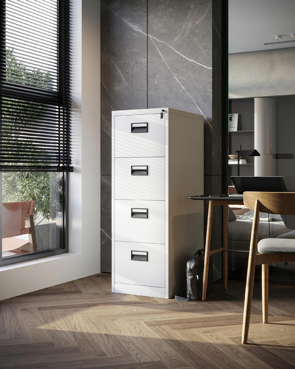 AKTENSCHRANK mit 4 Schubladen SARA V4, 460 x 1320 x 620 mm, grau - Grau, Metall (46/132/62cm) - Jan Nowak