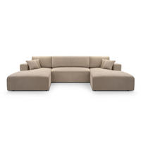 WOHNLANDSCHAFT Catea Beige 364/145/85 cm mit Schlaffunktion - Beige/Schwarz, Kunststoff/Textil (364/84/145cm) - AX Living