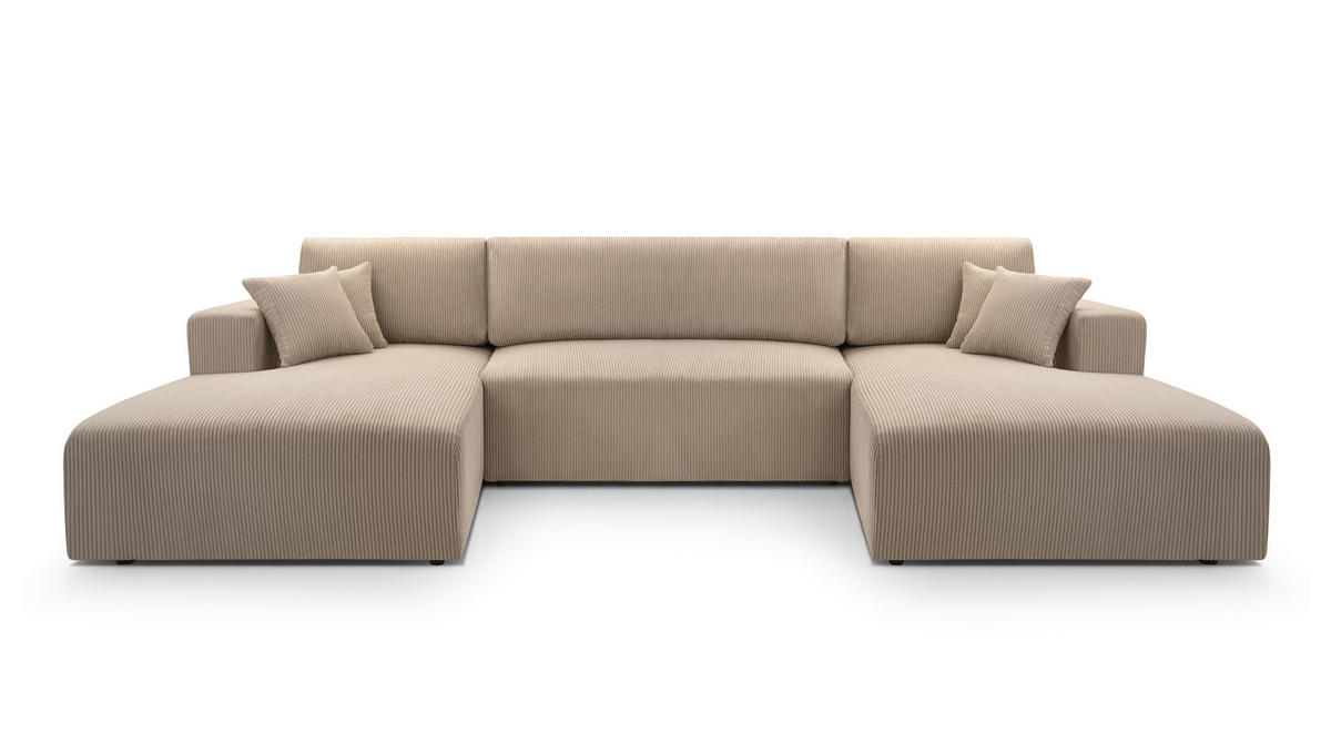 WOHNLANDSCHAFT Catea Beige 364/145/85 cm mit Schlaffunktion - Beige/Schwarz, Kunststoff/Textil (364/84/145cm) - AX Living