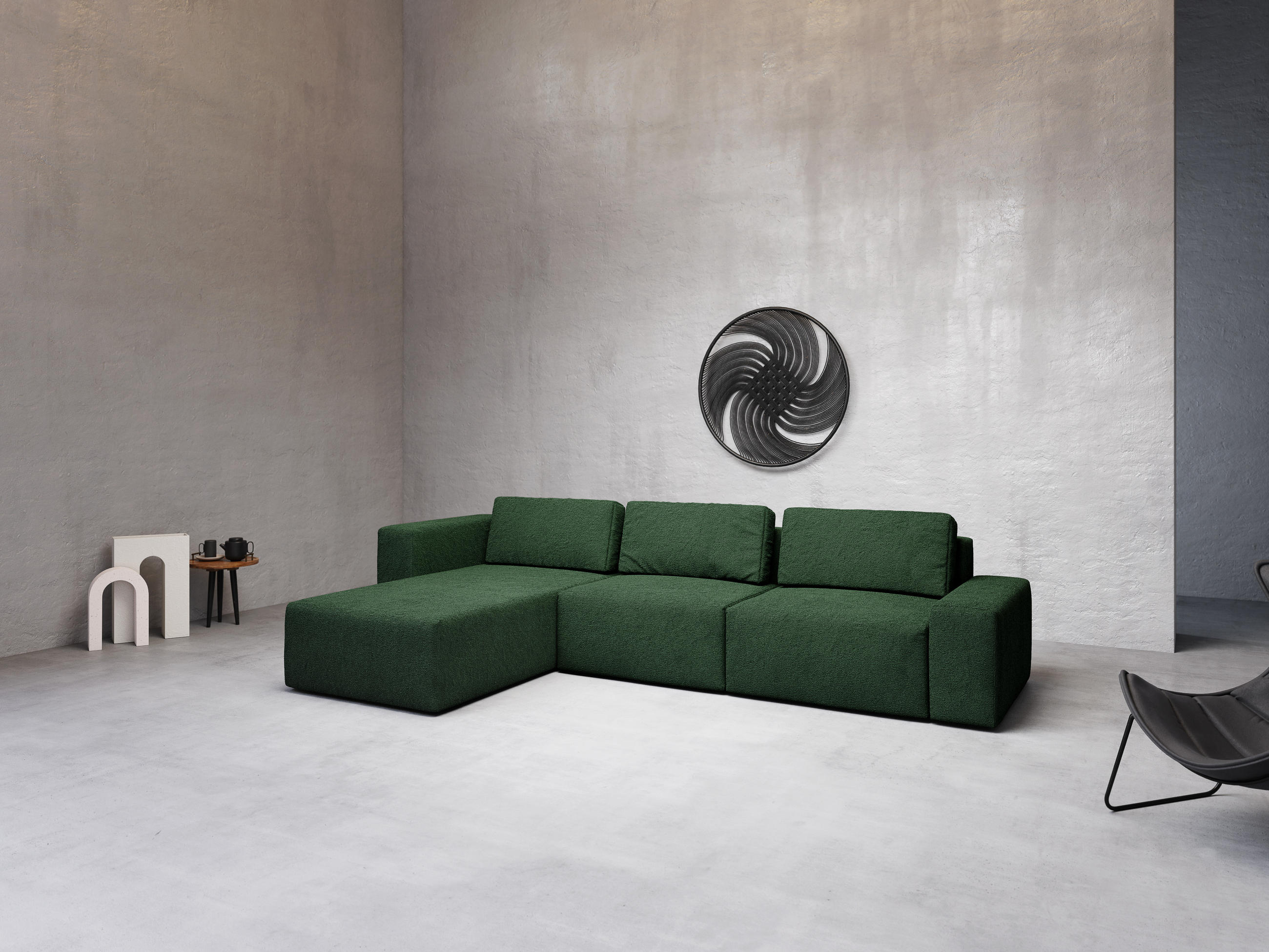 ECKSOFA L Form Arkleton Dunkelgrün 360/180/93 cm Links Stil & Komfort - Dunkelgrün/Schwarz, Kunststoff/Textil (180/360cm) - AX Living