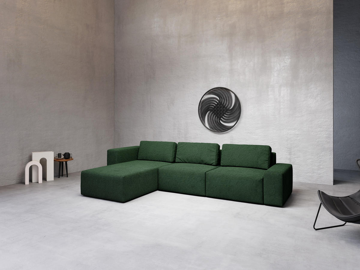 ECKSOFA L Form Arkleton Dunkelgrün 360/180/93 cm Links mit Schlaffunktion - Dunkelgrün/Schwarz, Kunststoff/Textil (180/360cm) - AX Living