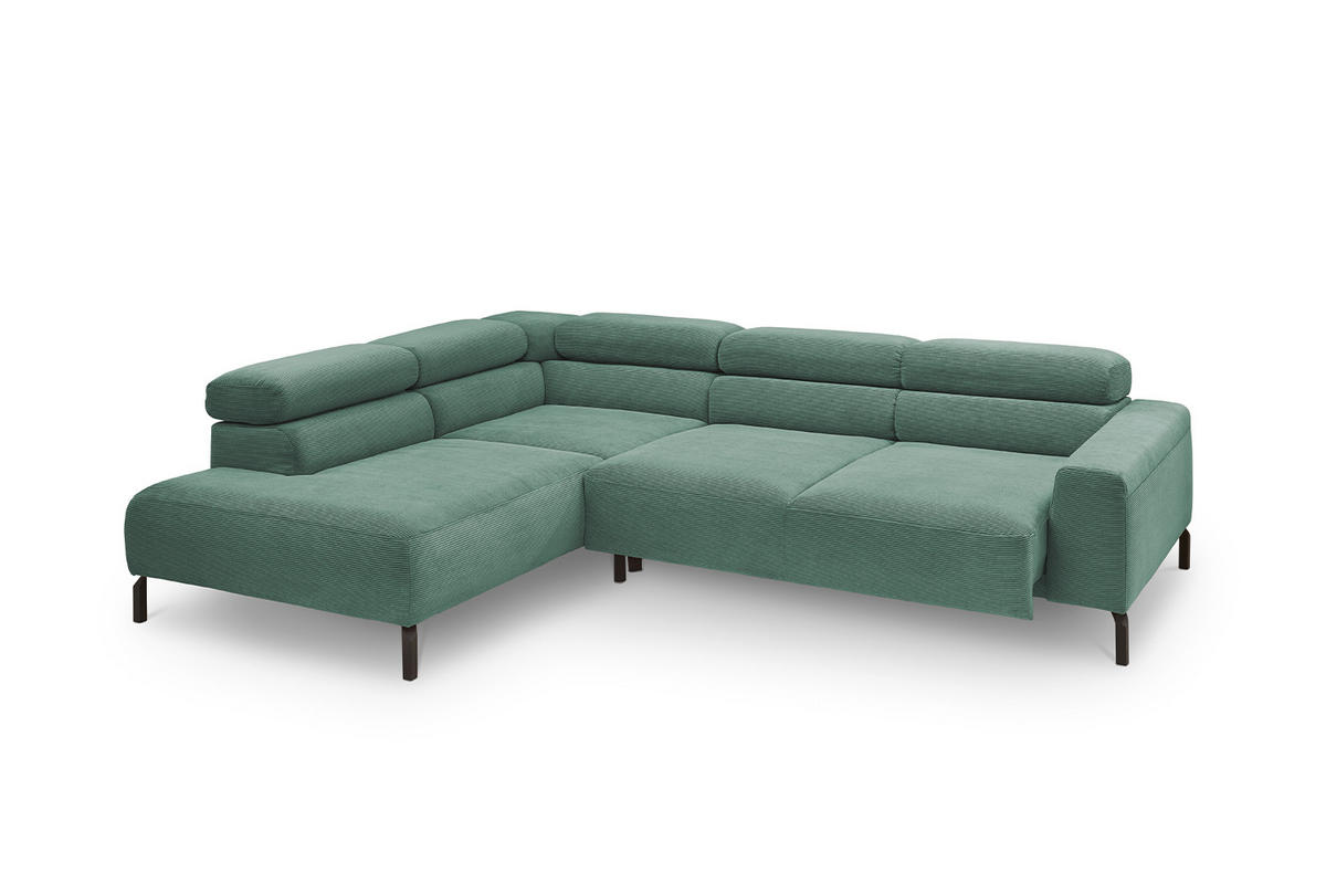 ECKSOFA MIT MOTORISCHEM SITZVORZUG DELIA Smaragdgrün Cord - Smaragdgrün/Schwarz, Textil/Metall (276/219cm) - KAWOLA