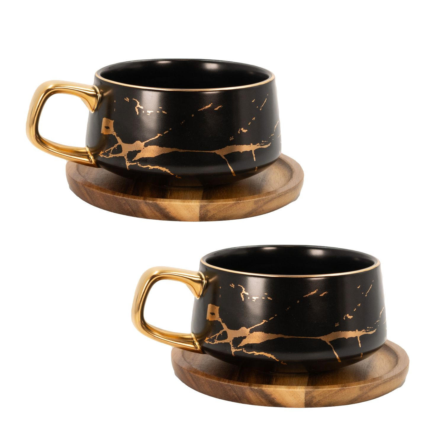 KAFFEETASSE Marmor Design 200 ml mit Untersetzer (2-tlg.) - Schwarz, Keramik (13/6.3/13cm) - Intirilife
