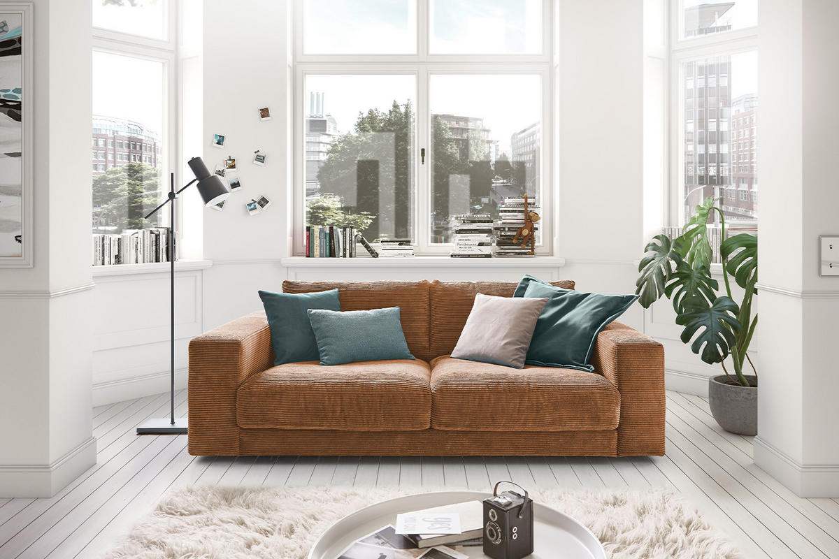 SOFA 2-SITZER MADELINE Braun Cord - Dunkelbraun/Schwarz, Kunststoff/Textil (230/85/127cm) - KAWOLA