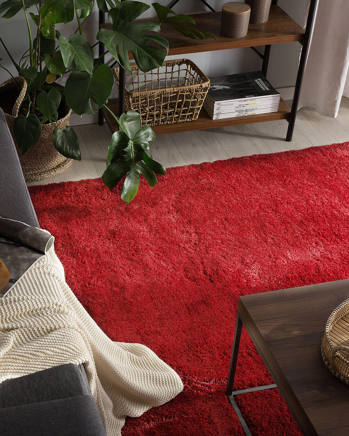 SHAGGY-TEPPICH Evren 200/200 cm - Rot, Kunststoff (200/200cm) - Beliani