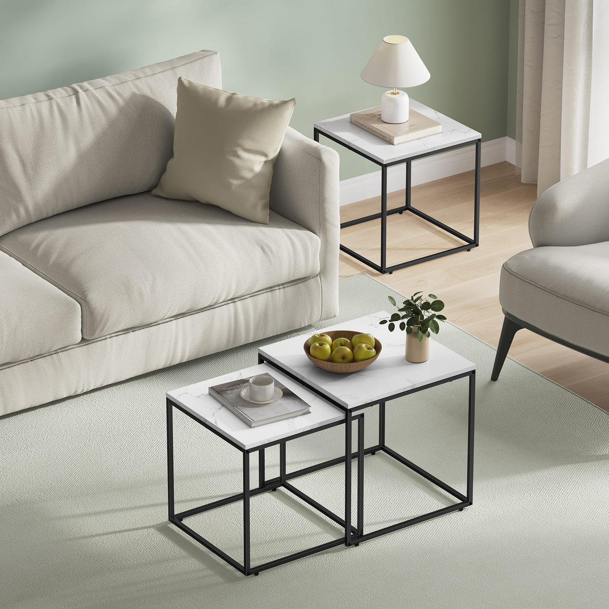 COUCHTISCH 2er Set quadratisch - Creme, Holzwerkstoff (50/50/50.5cm) - Mat-Haus
