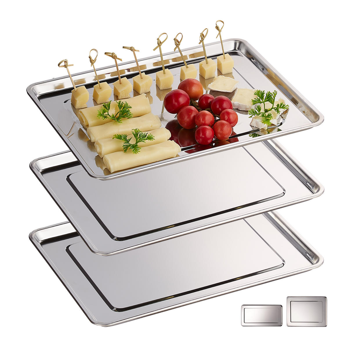 3XSERVIERPLATTE - Silberfarben, Metall (33/1.5/26.5cm) - Relaxdays