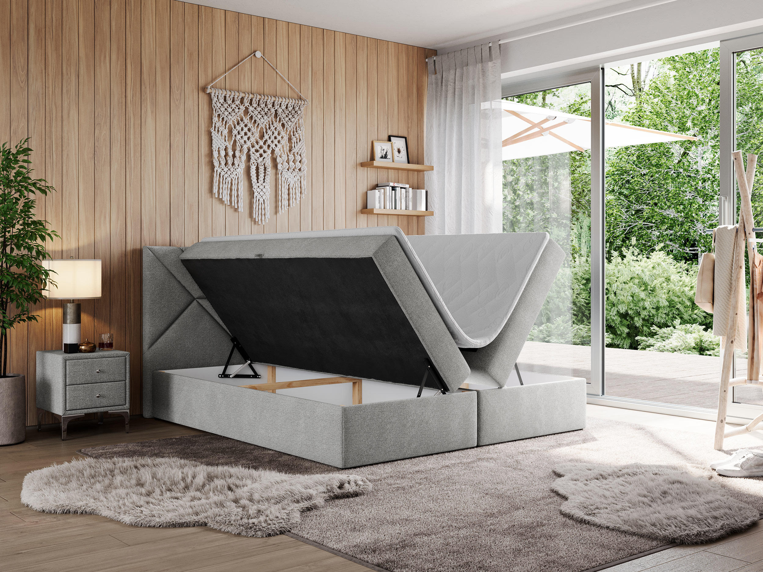 Thumbnail - Boxbett, Hellgrau, Textil, 2-Sitzer, H4, 7-Zonen, Rechteckig, 160x200 cm, Oeko-Tex®, Schlafzimmer, Betten, Boxspringbett...