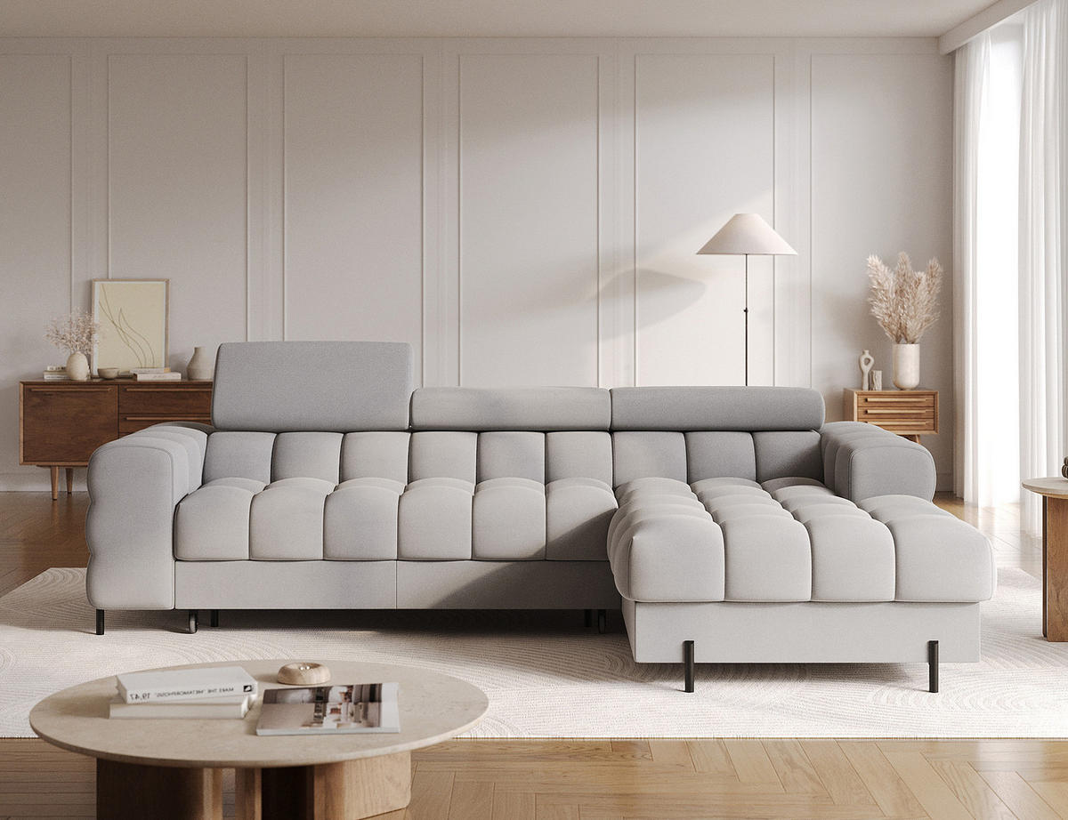 ECKSOFA FELRO mit Schlaffunktion, Bettkasten & verstellbaren Kopfstützen – Modernes Premium-Ecksofa in L-Form - Grau, Kunststoff (181/285cm) - Wohnideebilder