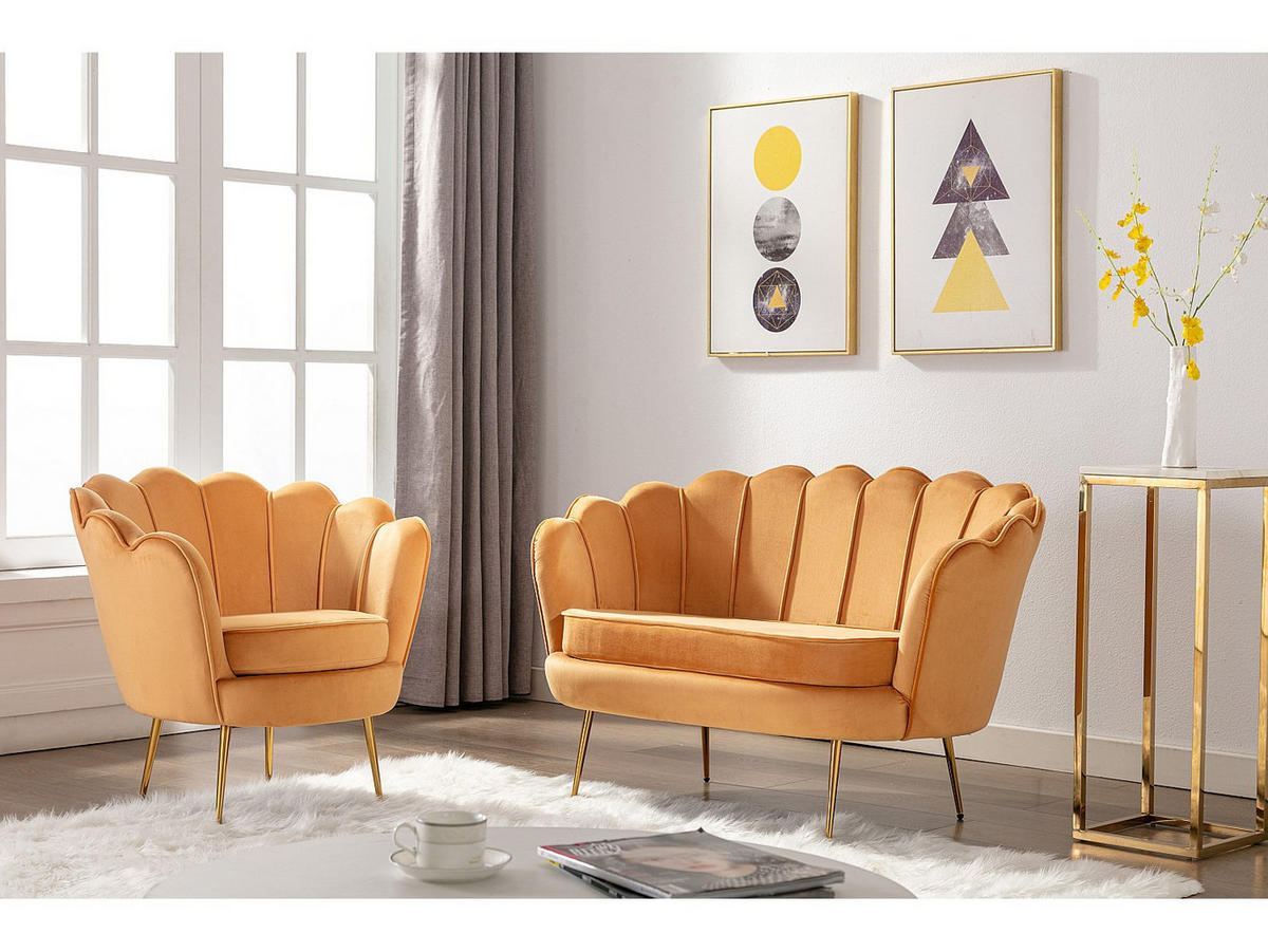 COUCHGARNITUR Muschel 2+1 - Samt - Senfgelb - DANDELION - Gelb, Textil (124/78/75cm) - Pascal Morabito