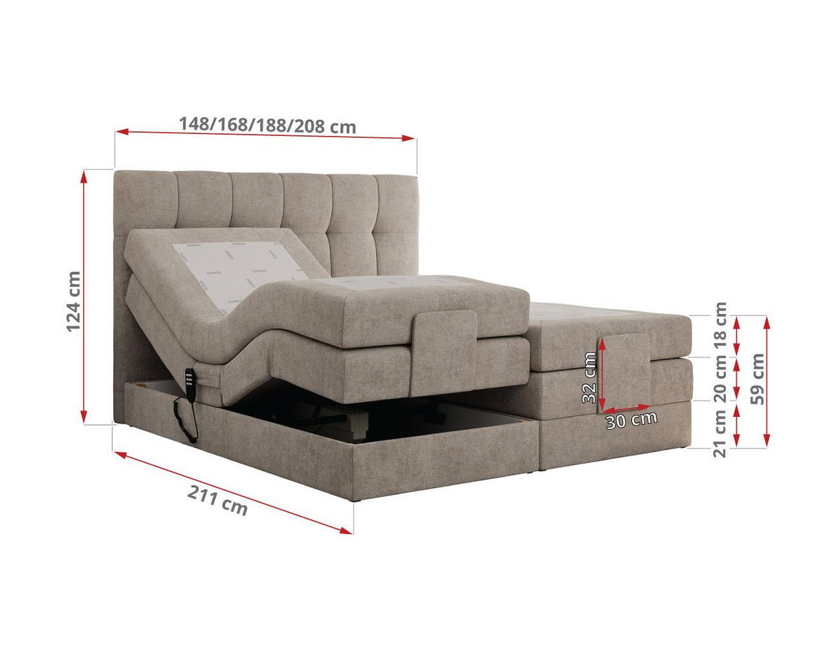 BOXBETT VITTORIA 140/200 - Beige Struktur - H3 - Beige, Holz/Textil (140/200cm) - MKS