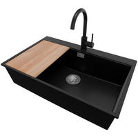 GRANITSPÜLE Oslo, 2-er set Schwarz 78/50 cm 1 Becken + Küchenarmatur 32/20 cm + Ablauf-Set + Schneidebrett ab 80er Unterschrank - Chromfarben/Beige, Kunststoff (78/20/50cm) - Primagran