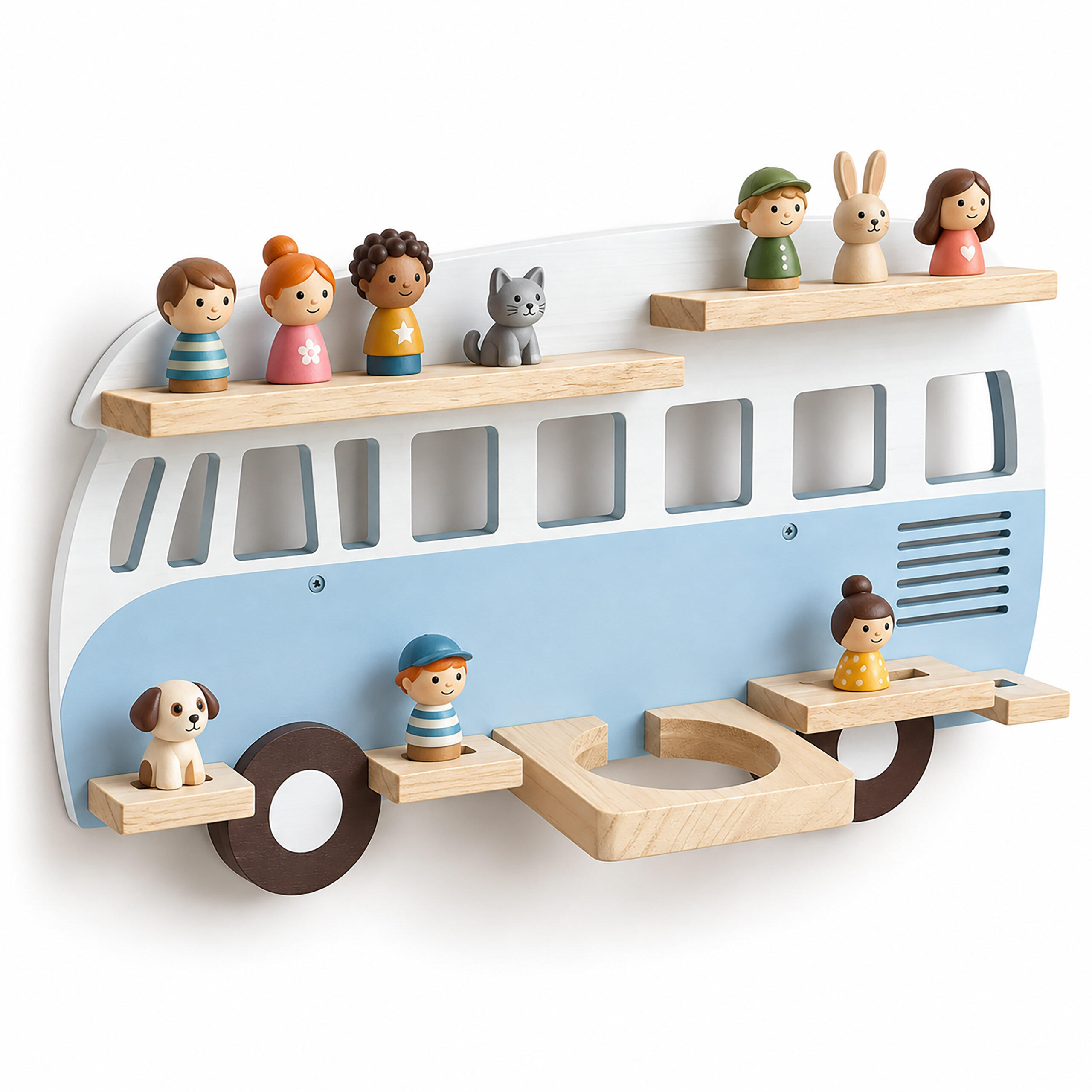 WANDREGAL Blau Busform für 25 Hörfiguren - Blau, Holz (62/32/13cm) - Relaxdays