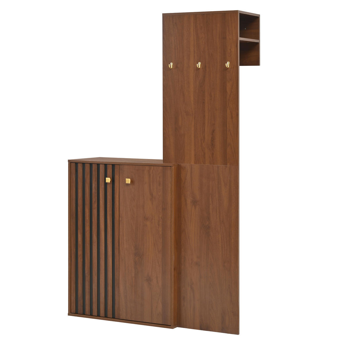 KOMPAKTGARDEROBE in Walnuss-Optik – mit Schuhschrank & Paneel - Walnussfarben, Holzwerkstoff (115/191.5/38.5cm) - Urban Meuble