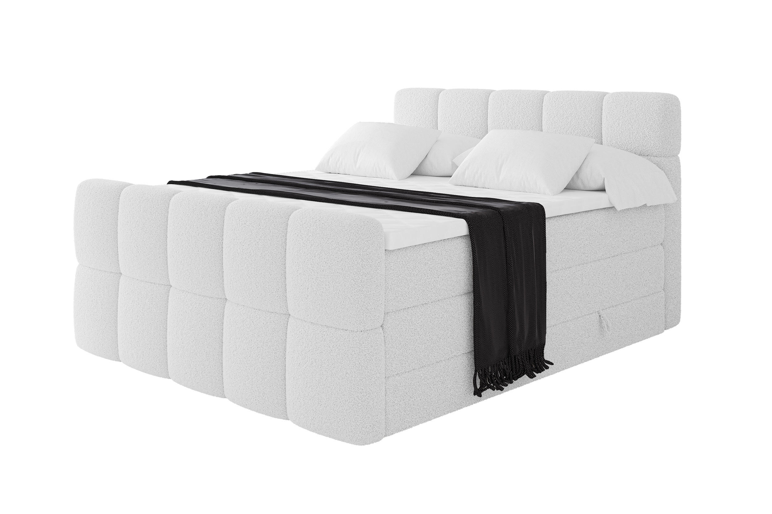 BOXBETT mit Matratze H3/H4 - FAMA-Z KING - 140x200 cm Weiß Quelle - Weiß, Holzwerkstoff (140/200cm) - ALTDECOR