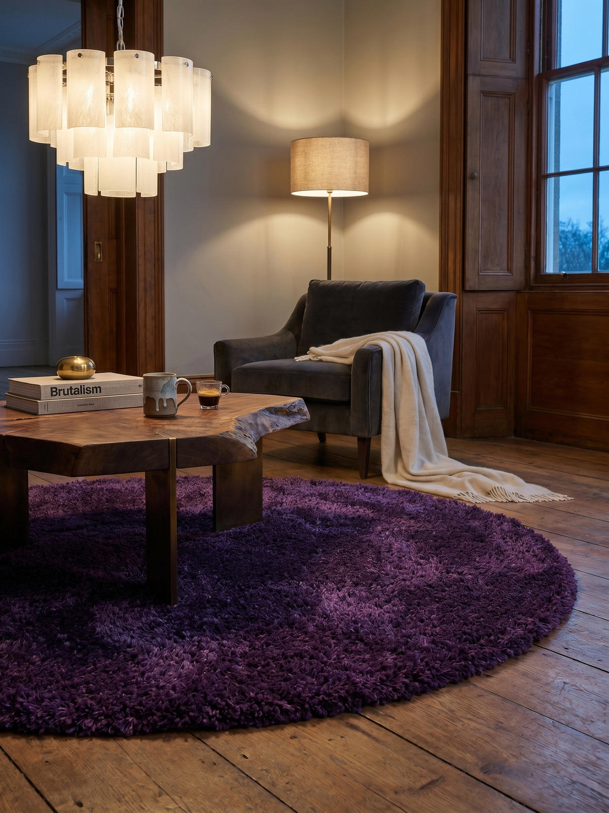 TEPPICH Hochflor Shaggy Einfarbig Weich Flauschig Waschbar Rund Violett 120x120 cm – SALZACH - Lila, Textil (120/120cm) - KADIMA DESIGN