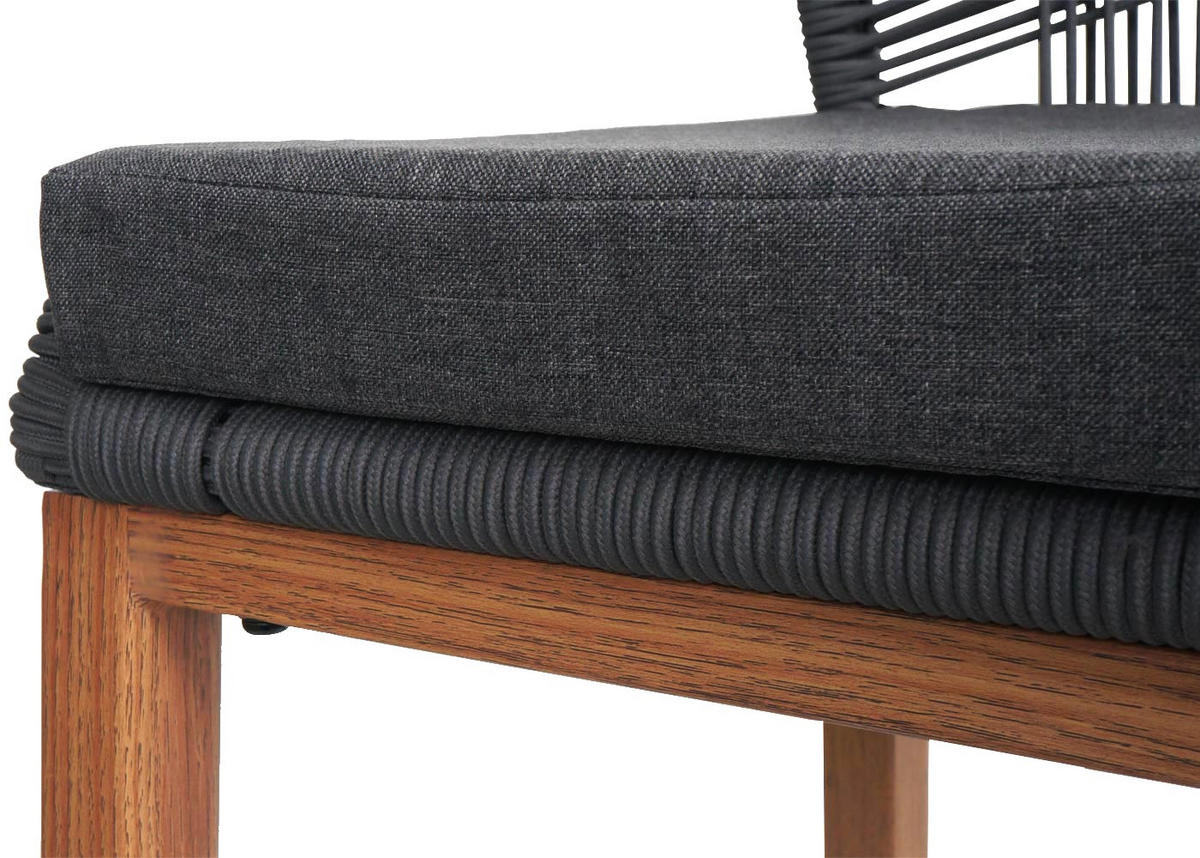 GARTENSTUHL 2er-Set HxBxT 101x45x50cm Sitzhöhe 76cm Anthrazit Kissen Dunkelgrau Seilgeflecht Metall Holz-Optik - Anthrazit, Metall (45/101/50cm) - PROREGAL