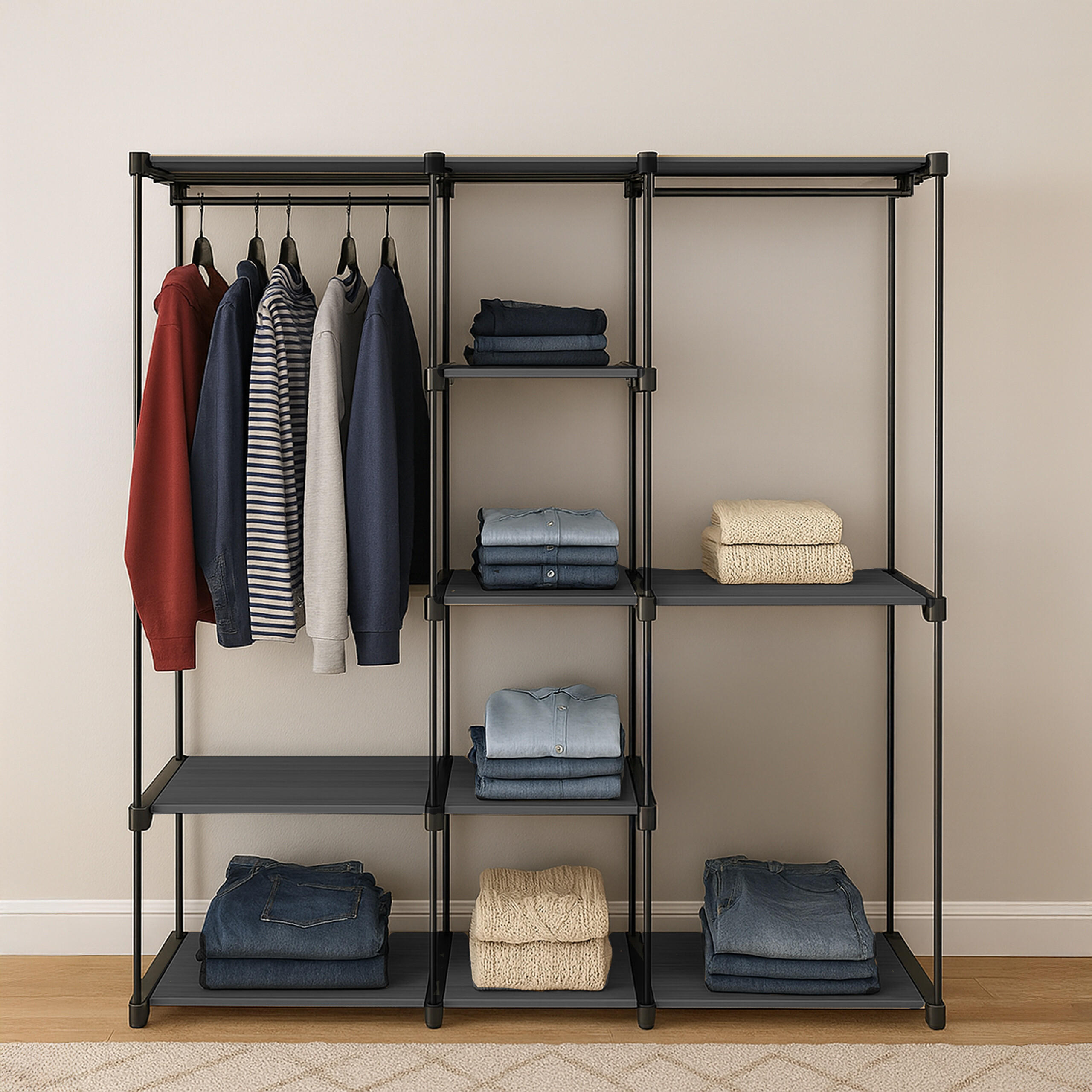 GARDEROBE - Schwarz, Kunststoff/Metall (182/182/43cm) - Relaxdays