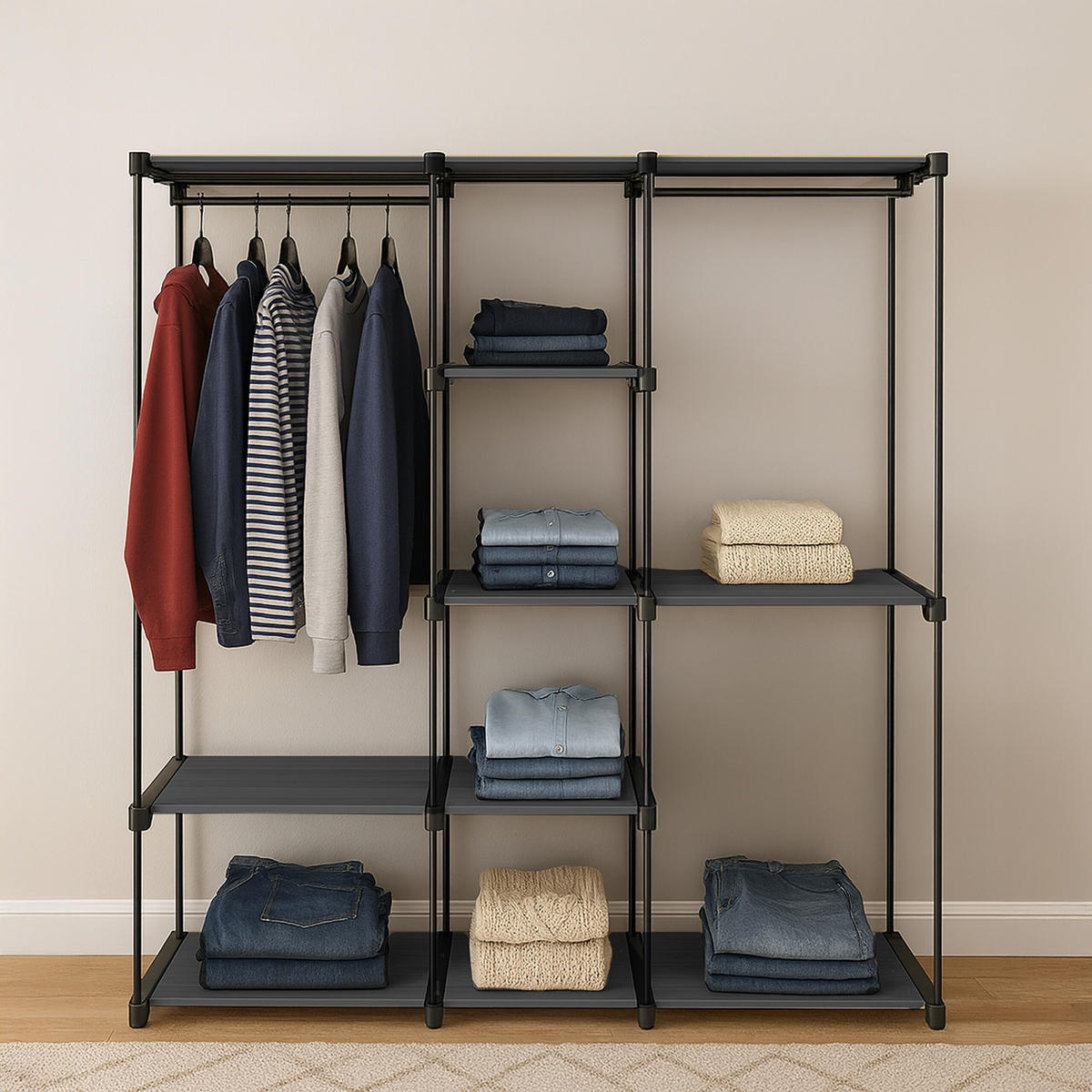 GARDEROBE - Schwarz, Kunststoff/Metall (182/182/43cm) - Relaxdays
