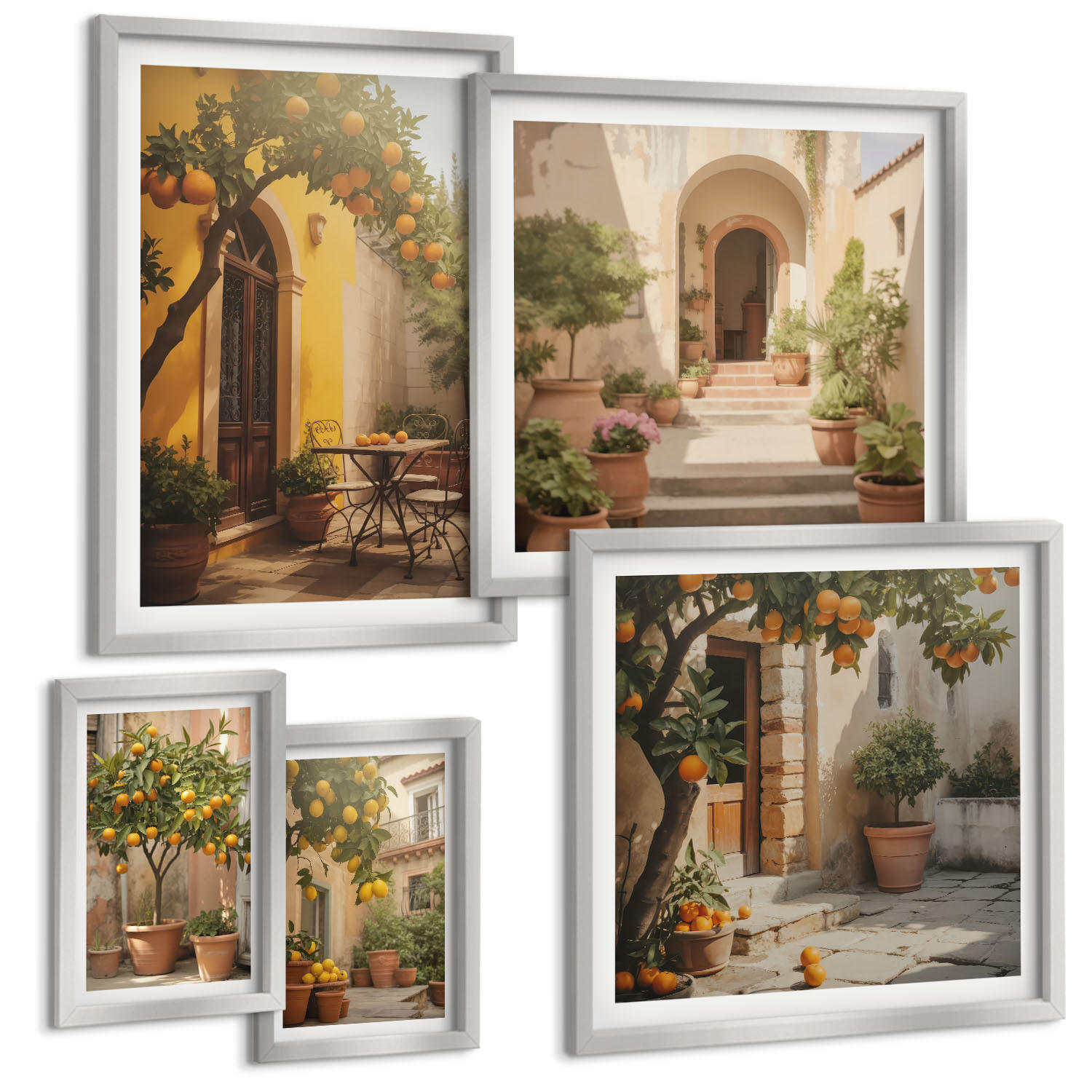 BILDER SET 5er Set - 50x50 cm & 20x30 cm & 40x60 cm Silberner Rahmen - Sommerlandschaften Flusswiese - Silberfarben, Kunststoff (40/60cm) - TULUP