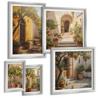 BILDER SET 5er Set - 50x50 cm & 20x30 cm & 40x60 cm Silberner Rahmen - Sommerlandschaften Flusswiese - Silberfarben, Kunststoff (40/60cm) - TULUP
