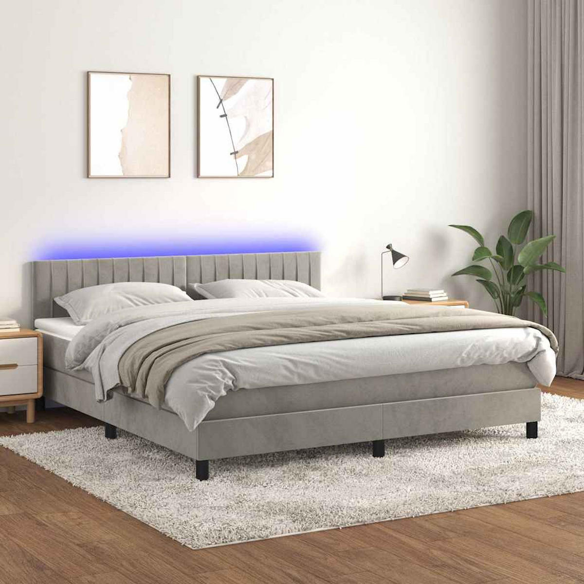 BOXSPRINGBETT 180/200 Cm Grau Samt - Grau, Textil (180/203cm) - vidaXL