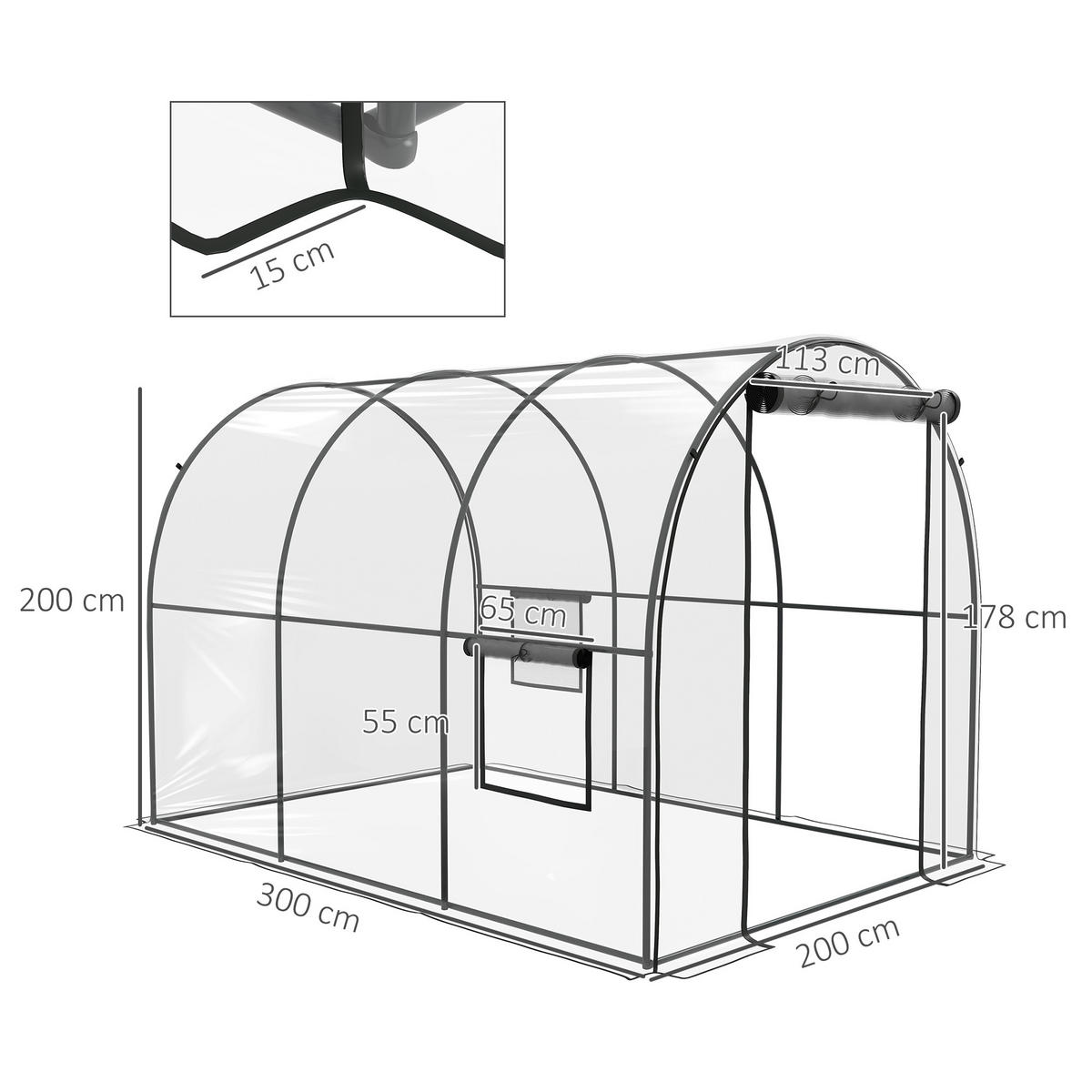 GEWÄCHSHAUS DE-11964 mit Tür & 2 Fenstern Transparent - Transparent, Kunststoff (200/200/300cm) - ComfortXL