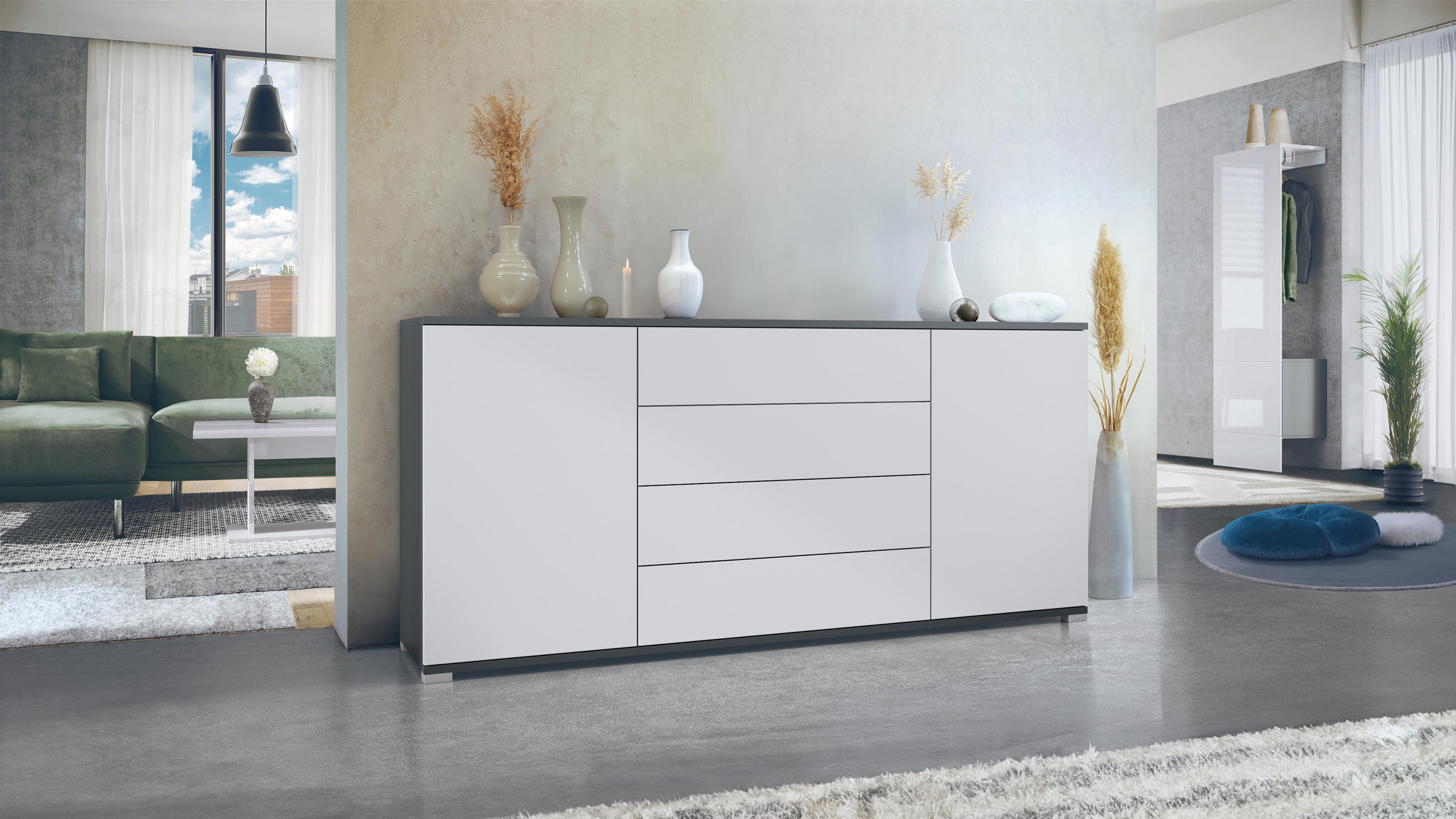 Thumbnail - Vladon Sideboard, Weiß, Holzwerkstoff, 166.5x75.5x35 cm, Wohnzimmer, Kommoden & Sideboards, Sideboards