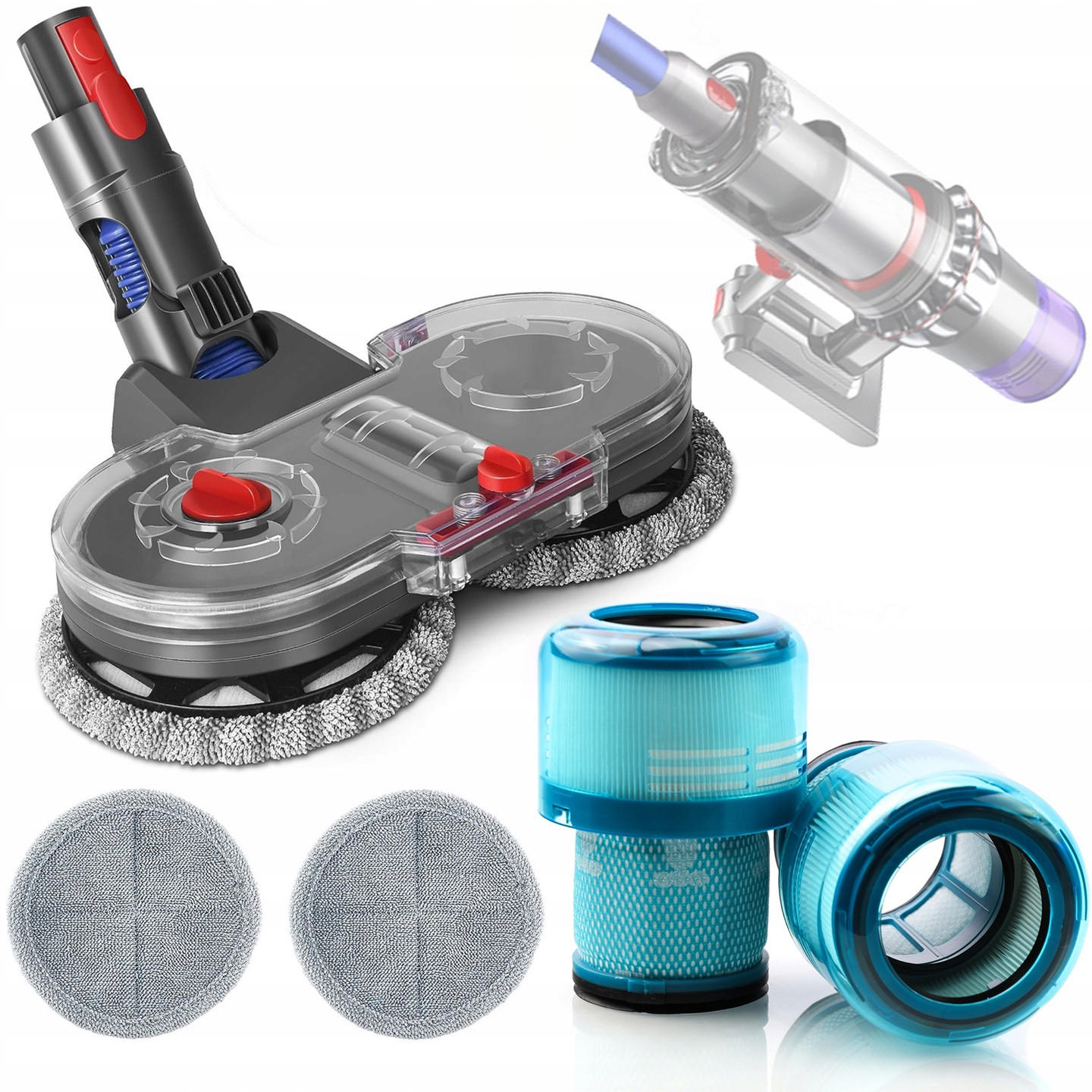 WISCHBÜRSTE V7/V8/V10/V11/V15 3-tlg. Set, 2 Mikrofaser-Pads, 2 Ersatzfilter, 160 U/min - Multicolor, Kunststoff/Metall (10/10/10cm)