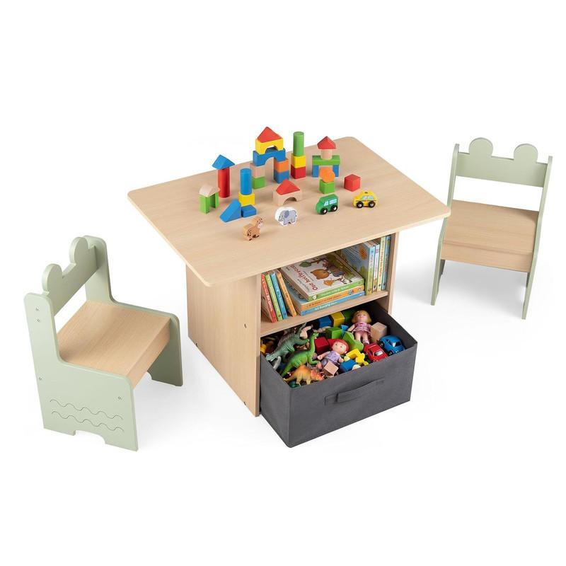 KINDERTISCH mit Stuhl grün(3-tlg) - Grün, Holzwerkstoff (70/49.5/48cm) - COSTWAY
