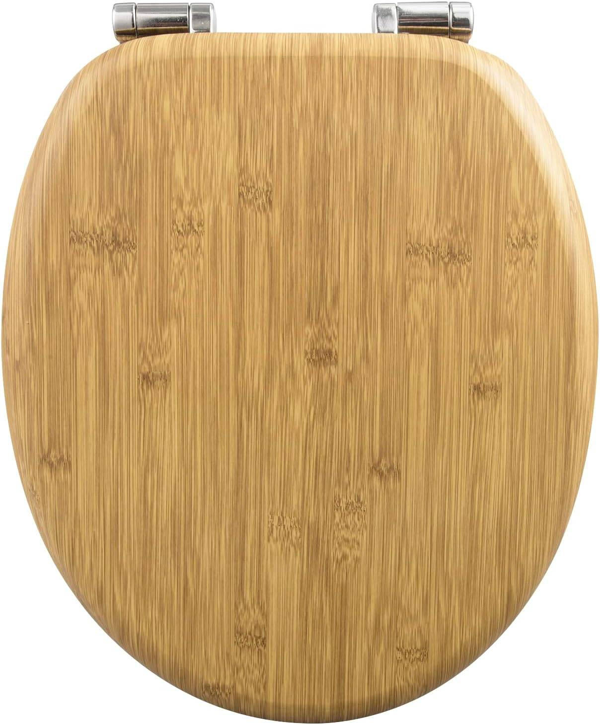 WC SITZ mit Absenkautomatik, MDF Holzkern, Antibakteriell - Hellbraun, Holzwerkstoff (37/2.5/43cm) - Woltu