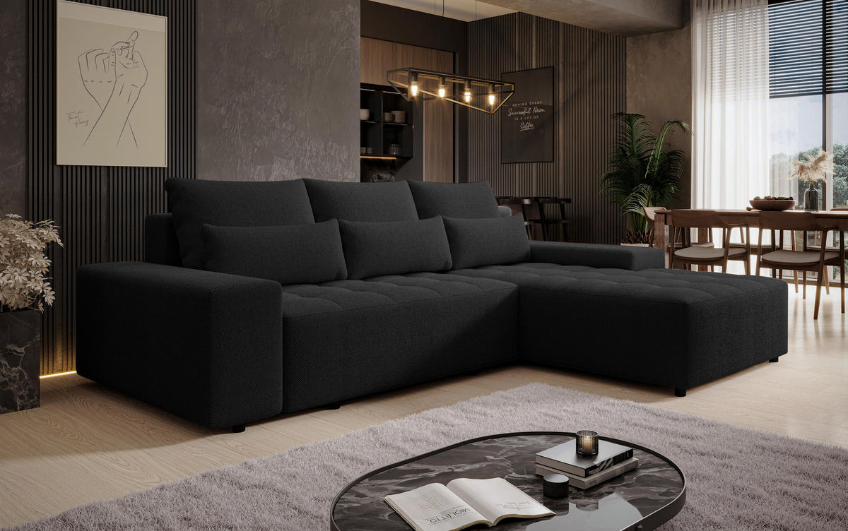 ECKSOFA L Form Alvorada Schwarz 280/184/88 cm – modernes Sofa fürs Wohnzimmer - Schwarz, Kunststoff/Textil (280/184cm) - AX Living