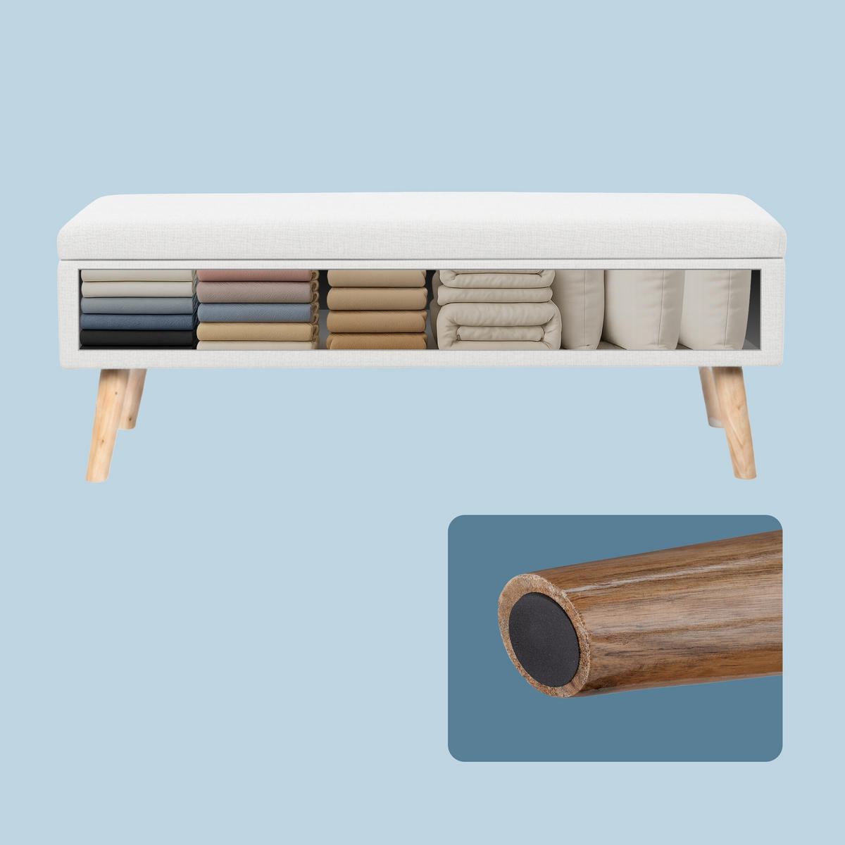 SITZBANK - Weiß/Naturfarben, Holz/Holzwerkstoff (110/40/40cm) - Relaxdays