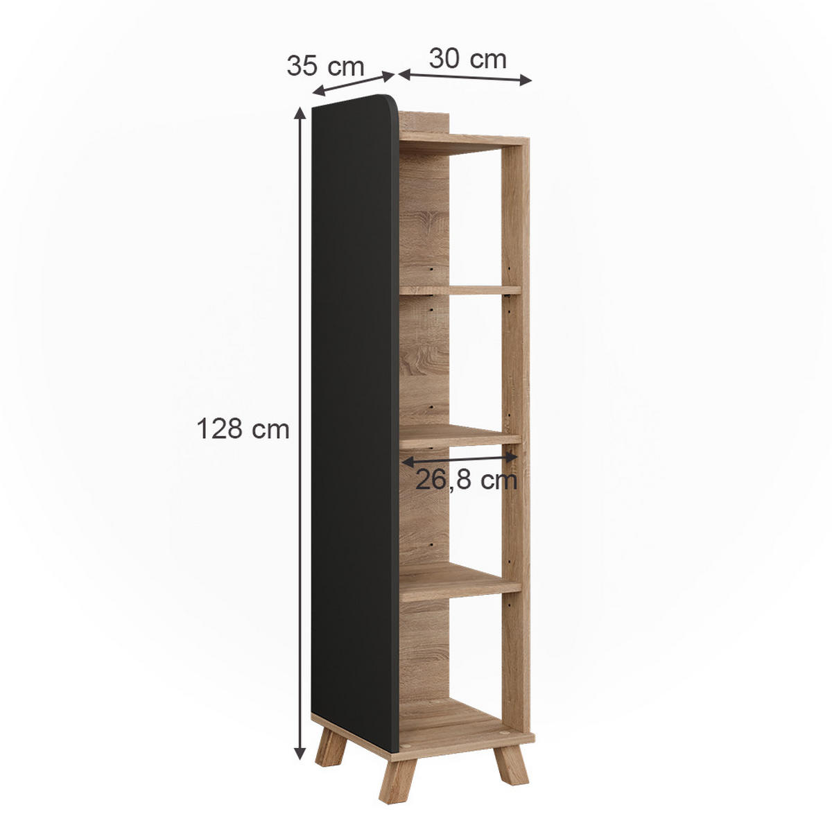 BADREGAL Karen Sonoma/Anthrazit 30 x 128 cm mit 4 Fächern - Anthrazit/Sonoma Eiche, Holzwerkstoff (30/128/35cm) - Vicco