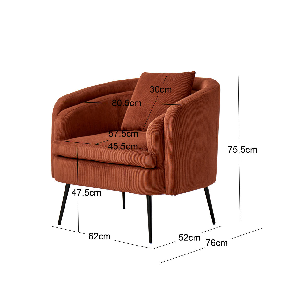 SESSEL Kord Terracotta - Rot, Textil (81/76/76cm) - Nordlys