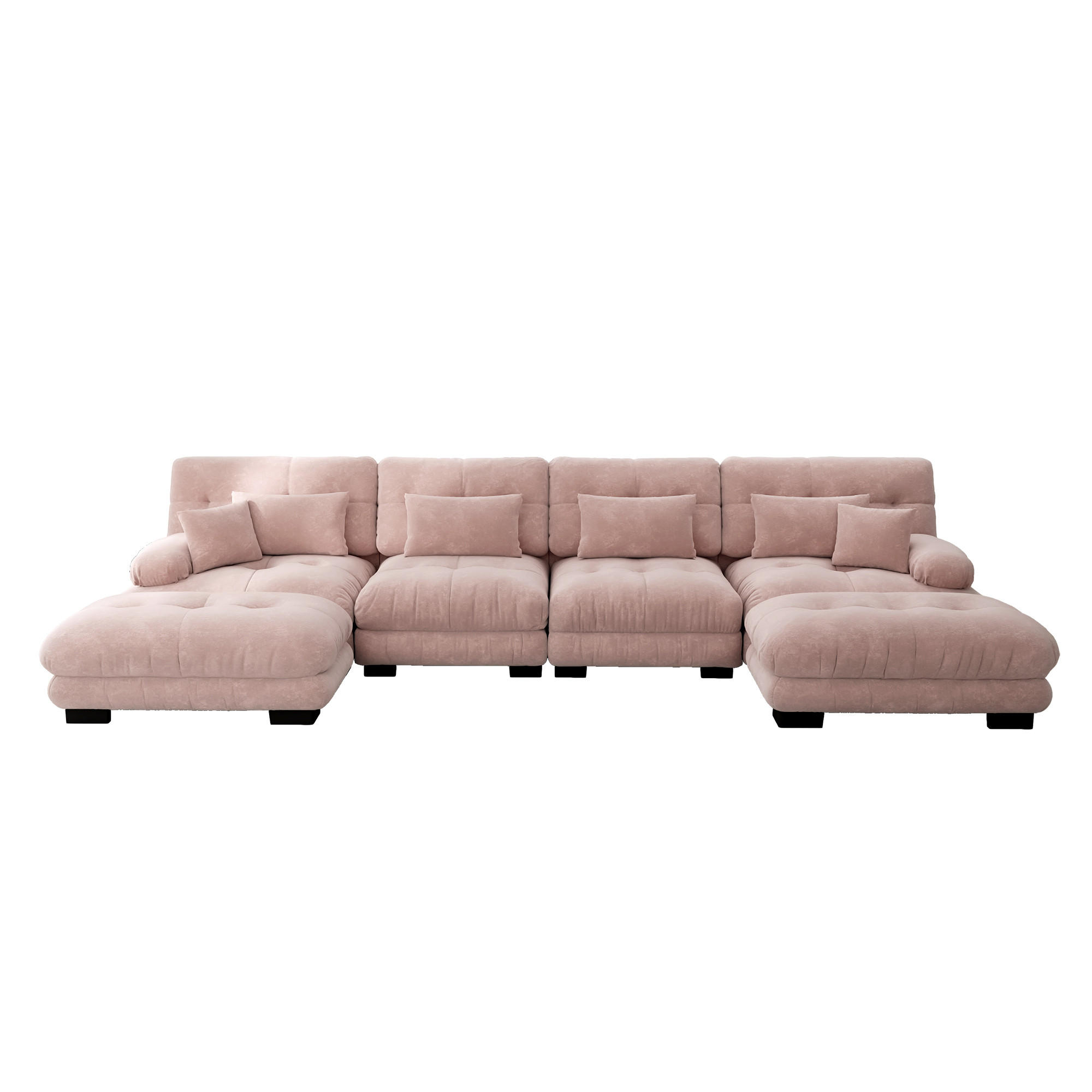WOHNLANDSCHAFT Chenille Pink mit beweglichen Ottomane - Rosa, Textil (406/81/145cm) - WISHDOR