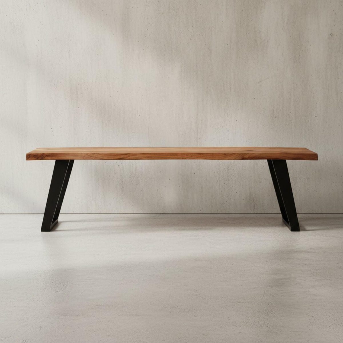 ESSZIMMERBANK Massivholz Metall Baumkante U-Beine, Akazie 120x40x46 cm - Schwarz/Braun, Holz/Metall (120/46/40cm) - KADIMA DESIGN
