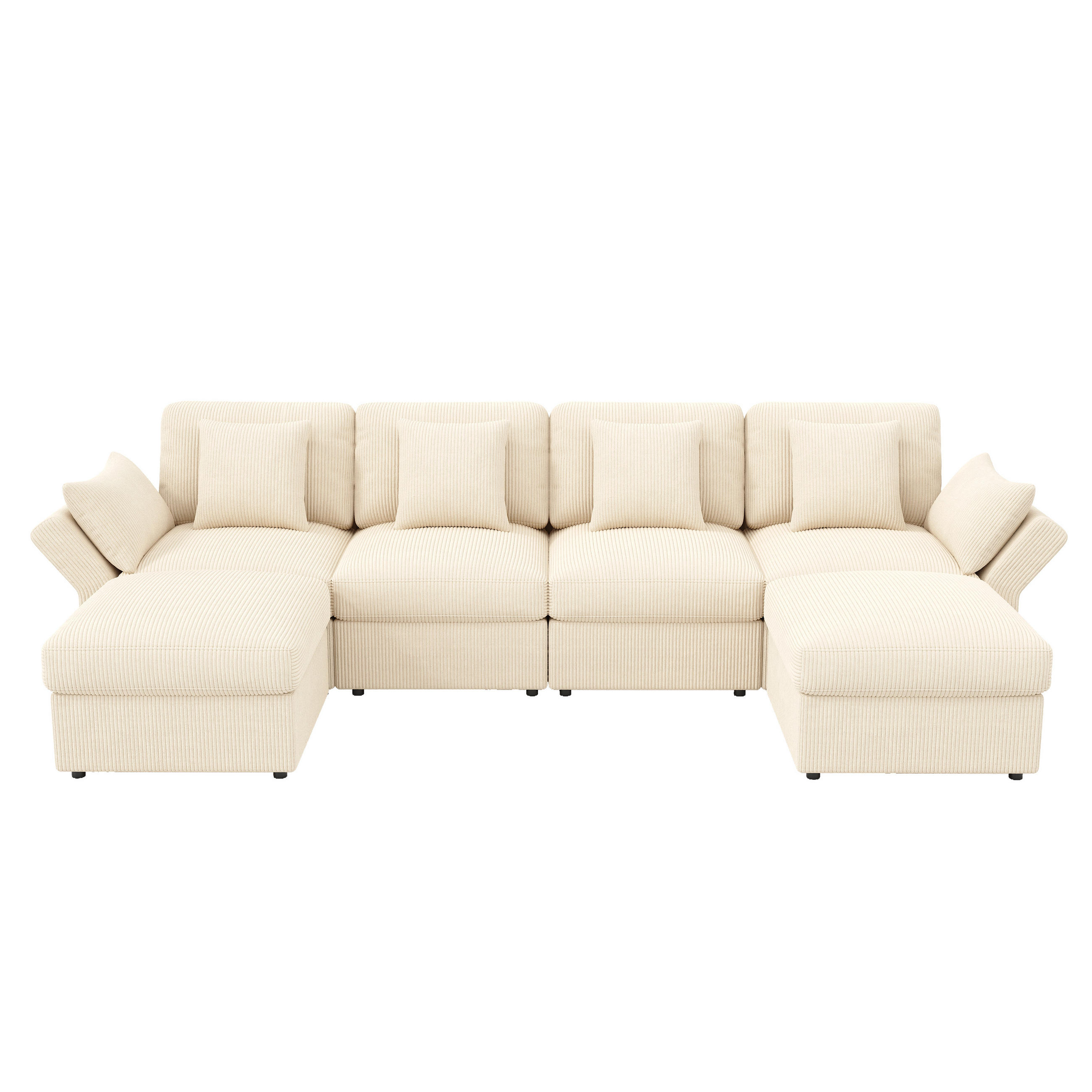 WOHNLANDSCHAFT 5-Sitzer Cord Beige mit verstellbaren Armlehnen und mit Hocker - Beige, Kunststoff/Textil (290/89/159.5cm) - WISHDOR