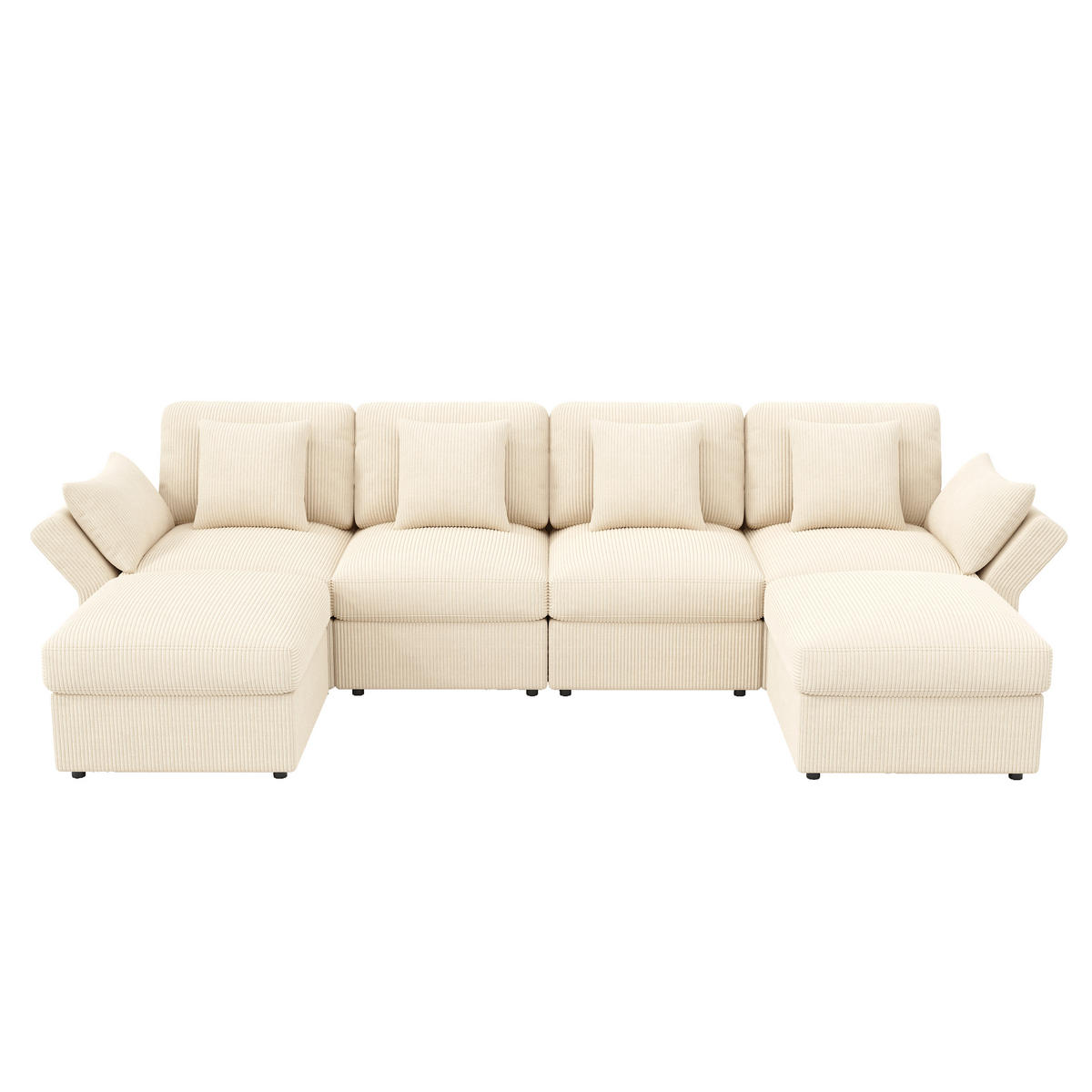 WOHNLANDSCHAFT 290/159.5/89 cm Beige mit 2 abnehmbare Fußhocker - Beige, Textil (290/89/159.5cm) - Oxeza