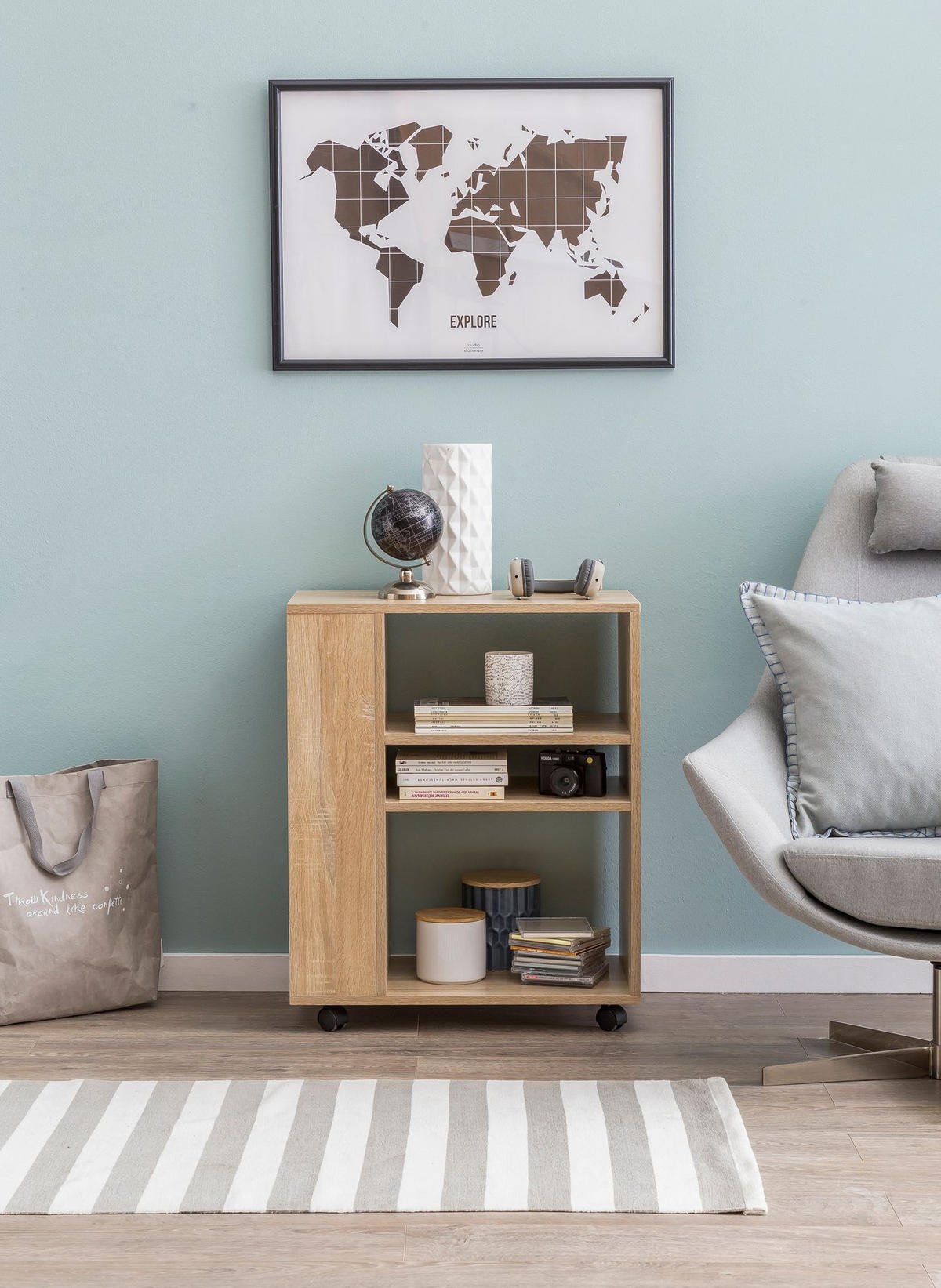 REGAL Multifunktional Mit Rollen Modern BRENTA, Beige 60x35x75 cm - Beige, Holz/Kunststoff (60/75/35cm) - KADIMA DESIGN