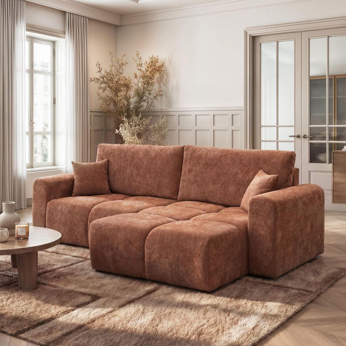 ECKSOFA BALOO mit Schlaffunktion und Bettkasten Orange - Orange, Holzwerkstoff/Kunststoff (250/90/160cm) - Idohome