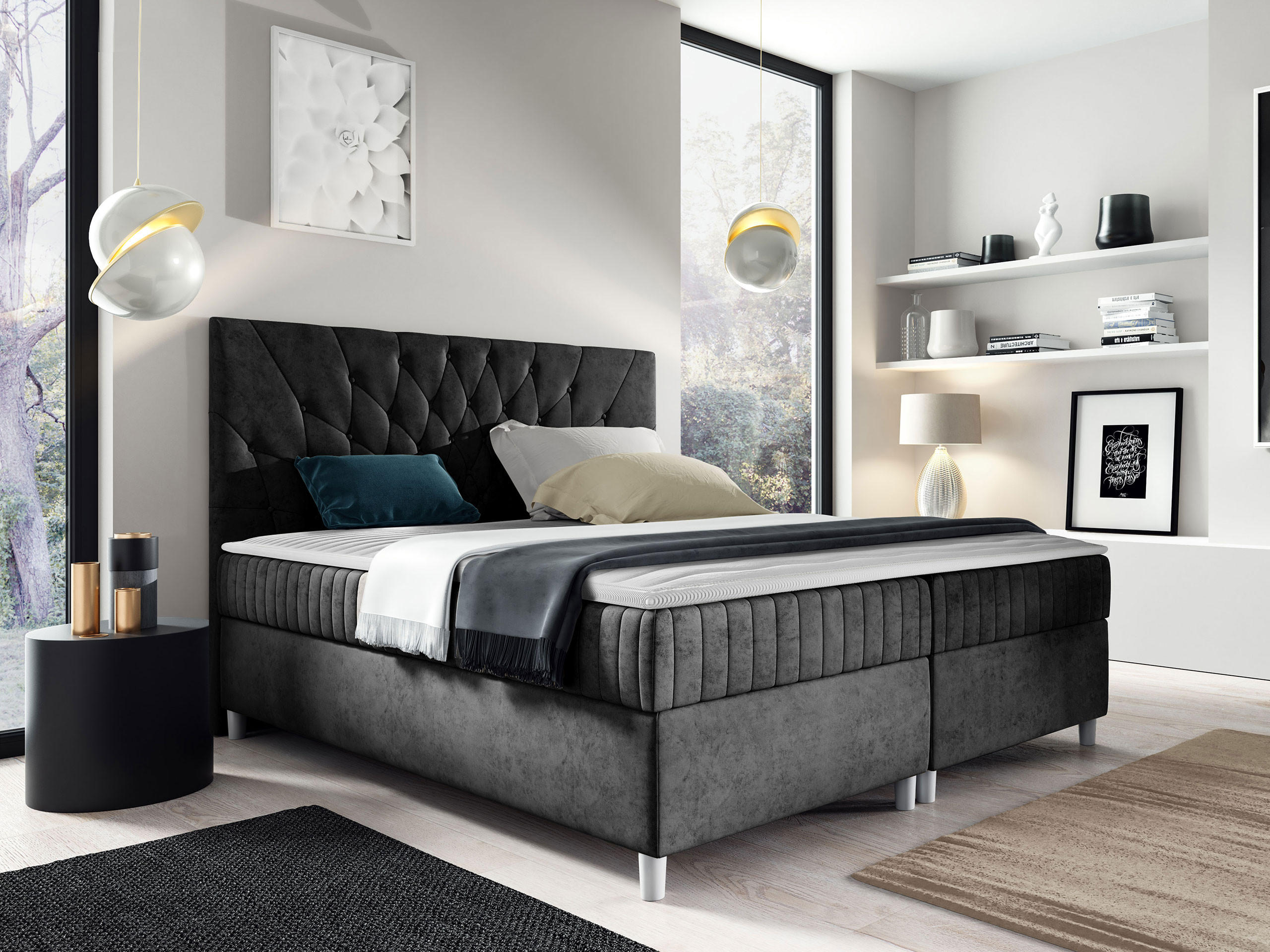 BOXBETT Prowansja - Schwarz, Holz (140/200cm) - MIRJAN24