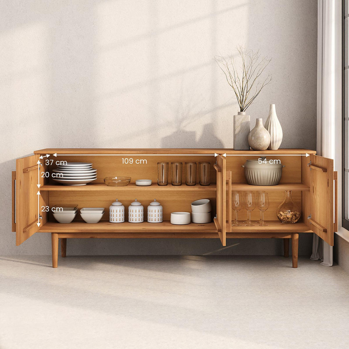 SIDEBOARD TECCA - Eichefarben, Holz (170/71/41cm) - IDIMEX