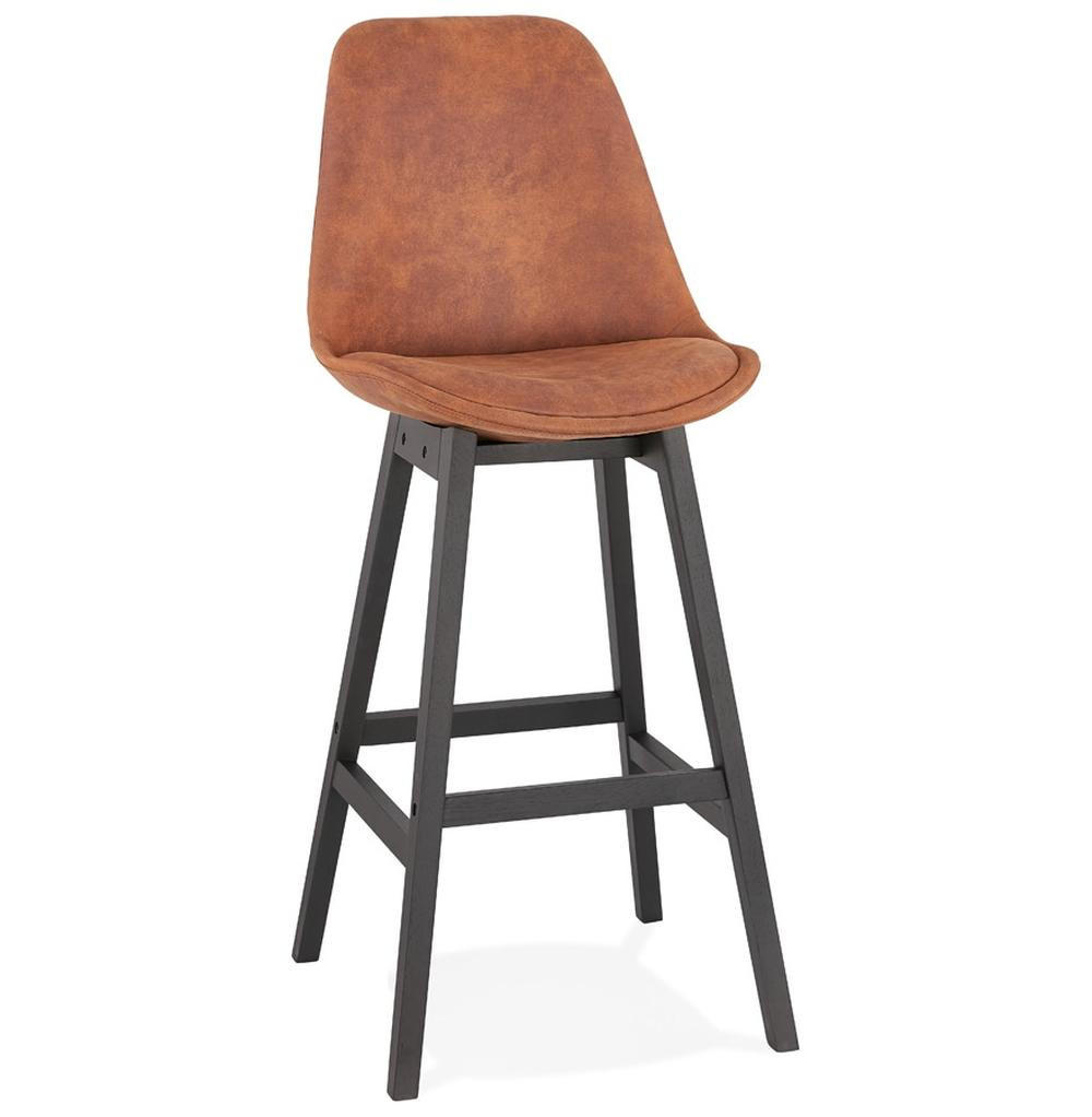 BARHOCKER Mikrofaser Eichenholzbeine Sitzhöhe 76cm Skandi-Stil NIXARA, Braun-Schwarz 48x56x113 cm - Schwarz/Braun, Eichenholz/Textil (48/113/56cm) - KADIMA DESIGN